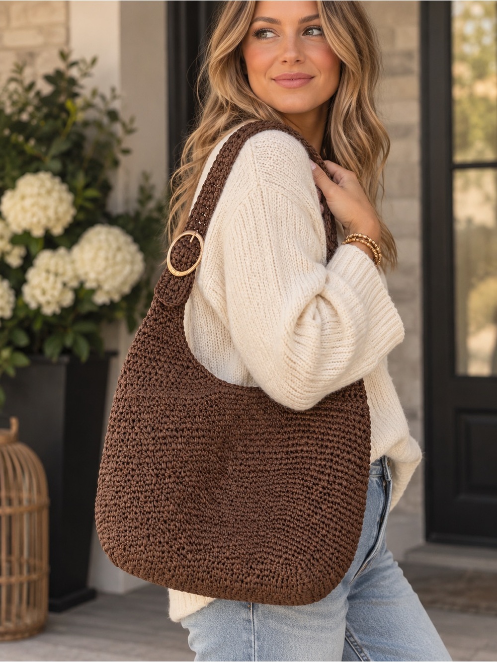 Penn by Penningtons Brown Crochet Shoulder Bag